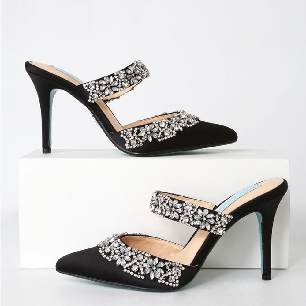 Betsey Johnson Blue Elina Evening Slip On Pumps Mule Heels - Picture 3 of 10